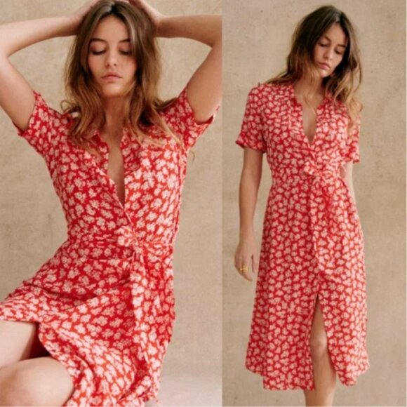 Sezane Dresses & Skirts - Sezane Red Cara Print Dress, Size US 2 (FR 34)